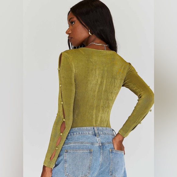 Princess Polly green longsleeve semisheer bodysuit keyhole cut out detail size 6 - Picture 6 of 7